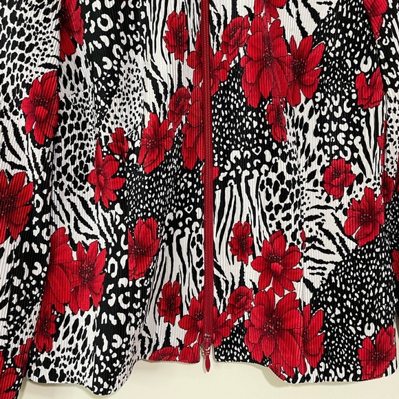 Joseph Ribkoff Flower Animal Print Lightweight Crinkle Zip Jacket Size Large - Picture 5 of 13